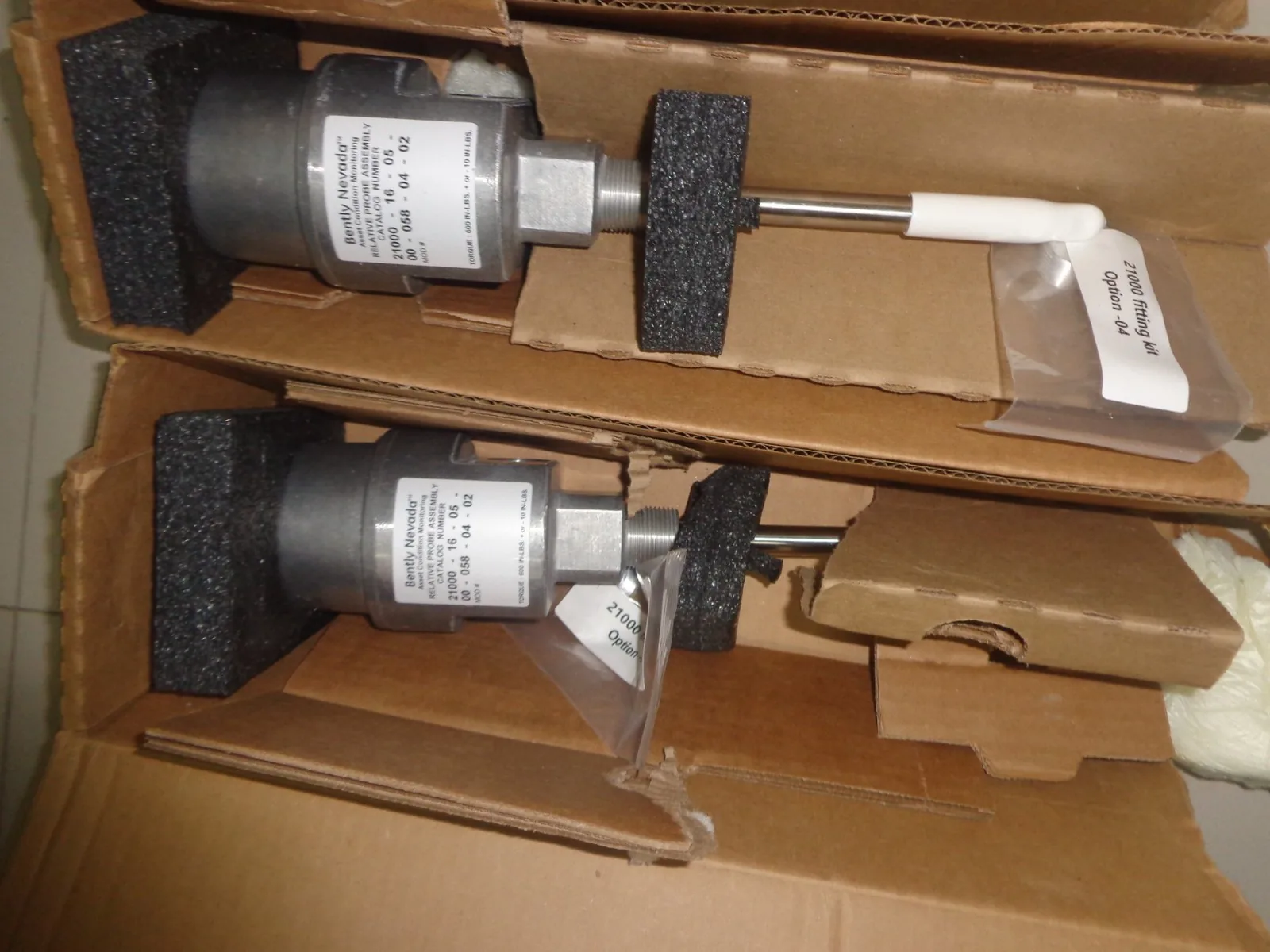 Bently Nevada 21000 relative probe assembly pair with 21000 fitting kit supplied goods evidence for rotating equipment monitoring by Impro Solutions Bangladesh and Impro Solutions UK.