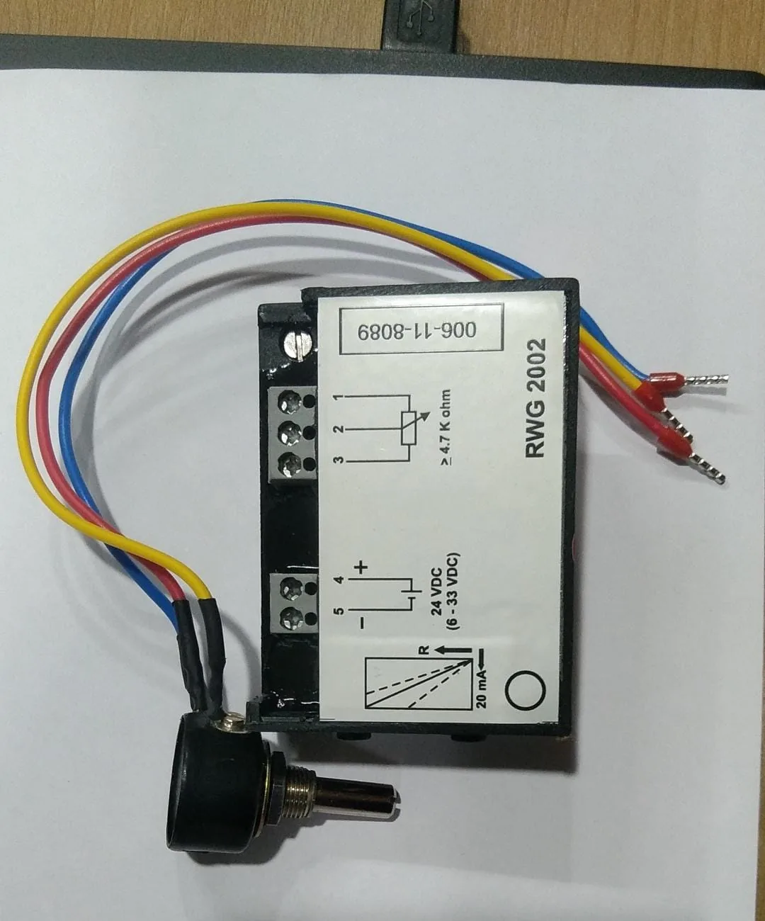 AUMA RWG 2002 24 VDC actuator feedback module with 4.7 kOhm and 20 mA marking supplied item evidence