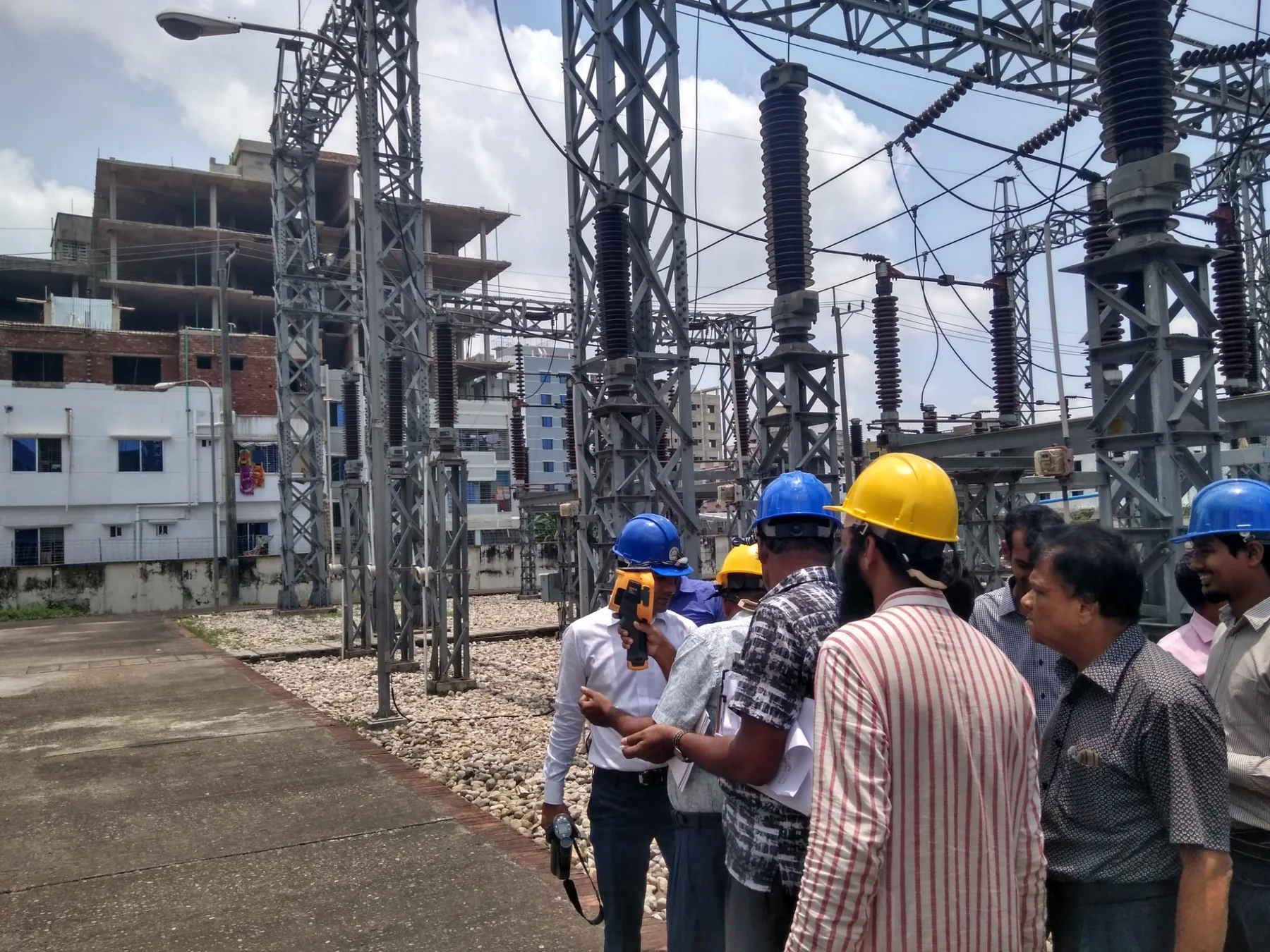 Impro Solutions Bangladesh conducting a Fluke thermal imager demonstration at a PGCB substation in Chattogram